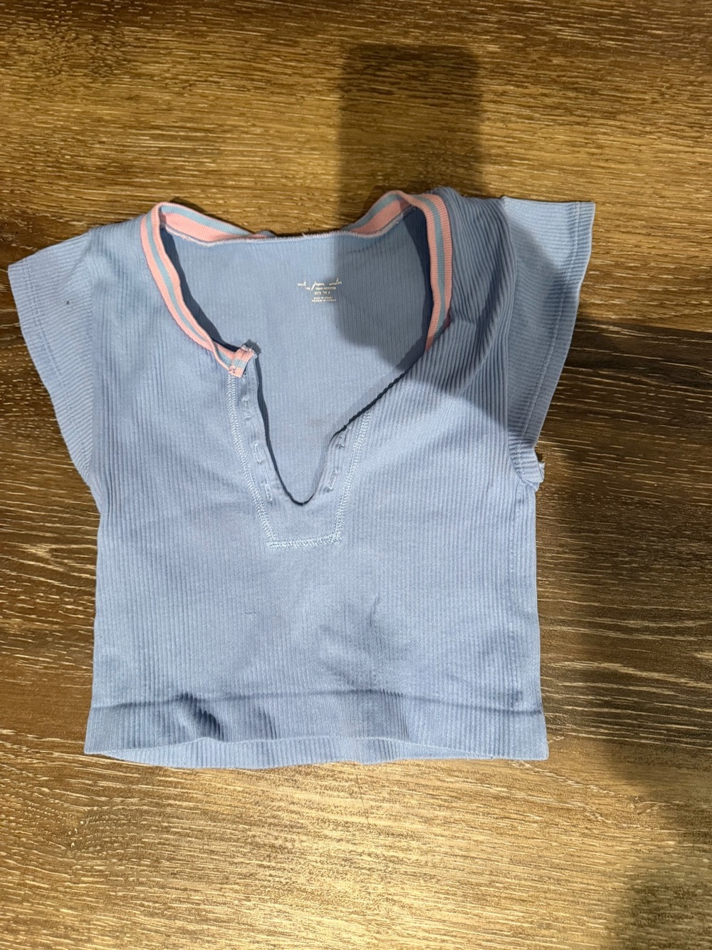 Urban Outfitters Sky Blue Ribbed Crop Top with Pink Trim